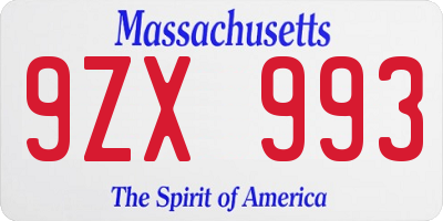 MA license plate 9ZX993