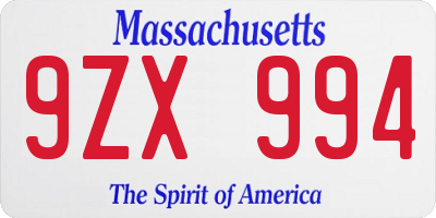 MA license plate 9ZX994