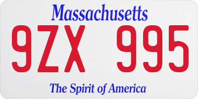 MA license plate 9ZX995
