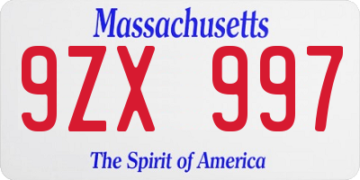 MA license plate 9ZX997