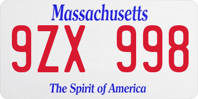 MA license plate 9ZX998