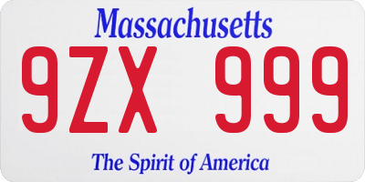MA license plate 9ZX999