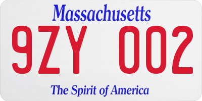 MA license plate 9ZY002
