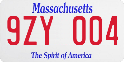MA license plate 9ZY004
