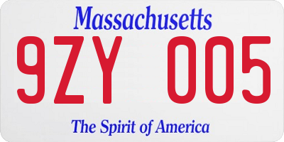 MA license plate 9ZY005