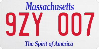 MA license plate 9ZY007
