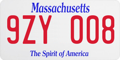 MA license plate 9ZY008