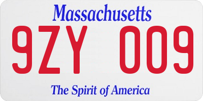 MA license plate 9ZY009