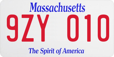 MA license plate 9ZY010
