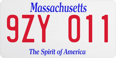 MA license plate 9ZY011