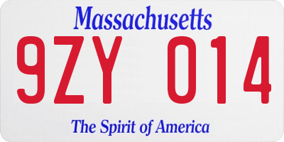 MA license plate 9ZY014