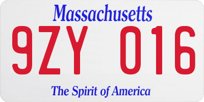 MA license plate 9ZY016