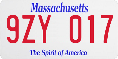 MA license plate 9ZY017