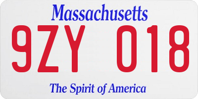 MA license plate 9ZY018