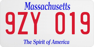 MA license plate 9ZY019