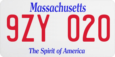 MA license plate 9ZY020