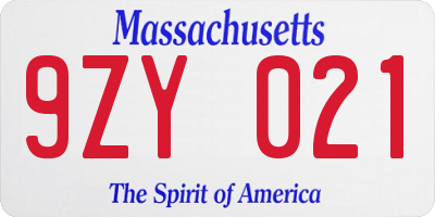 MA license plate 9ZY021