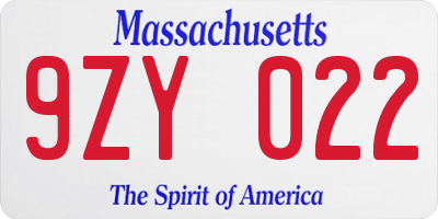 MA license plate 9ZY022