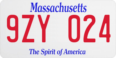 MA license plate 9ZY024