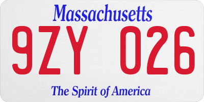 MA license plate 9ZY026