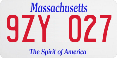 MA license plate 9ZY027