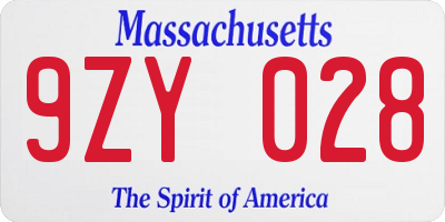 MA license plate 9ZY028