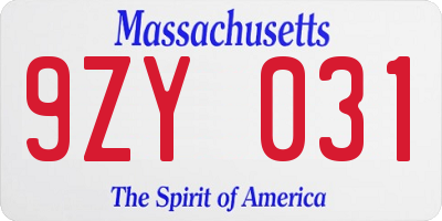 MA license plate 9ZY031