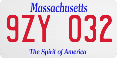 MA license plate 9ZY032