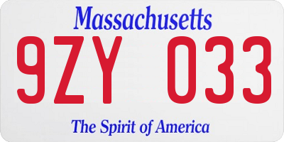MA license plate 9ZY033