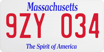 MA license plate 9ZY034