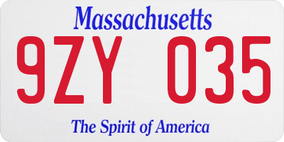 MA license plate 9ZY035