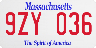 MA license plate 9ZY036