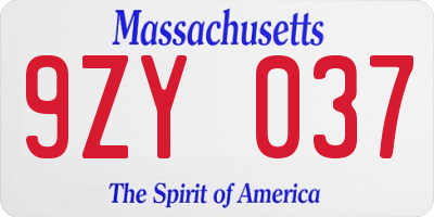 MA license plate 9ZY037