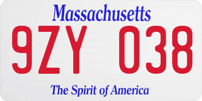 MA license plate 9ZY038