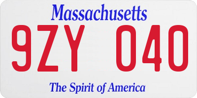 MA license plate 9ZY040