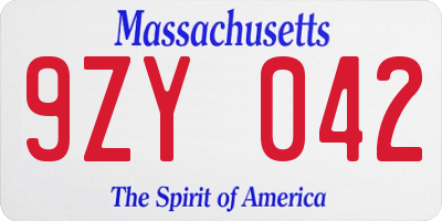 MA license plate 9ZY042