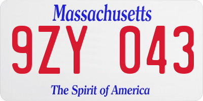 MA license plate 9ZY043