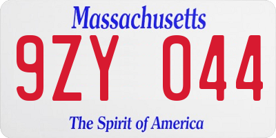 MA license plate 9ZY044