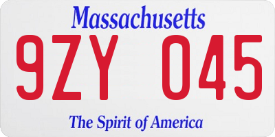 MA license plate 9ZY045