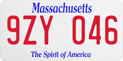 MA license plate 9ZY046