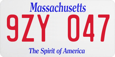 MA license plate 9ZY047