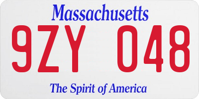 MA license plate 9ZY048