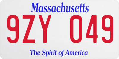 MA license plate 9ZY049