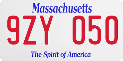 MA license plate 9ZY050