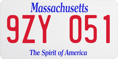 MA license plate 9ZY051