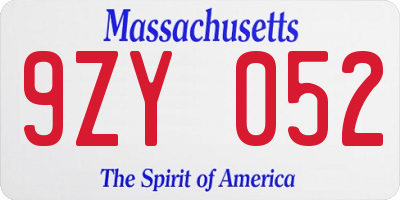 MA license plate 9ZY052