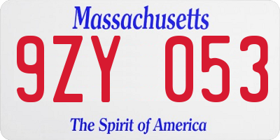 MA license plate 9ZY053