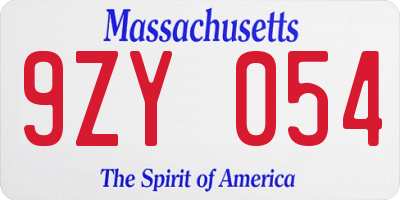 MA license plate 9ZY054