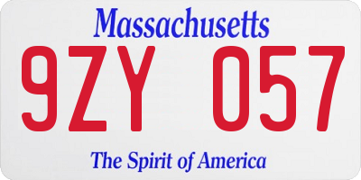 MA license plate 9ZY057