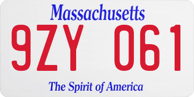 MA license plate 9ZY061